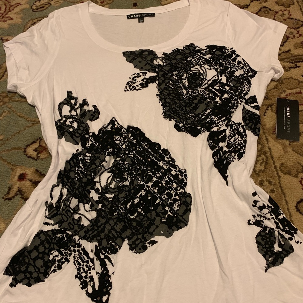 Chaus Sport black flower print top